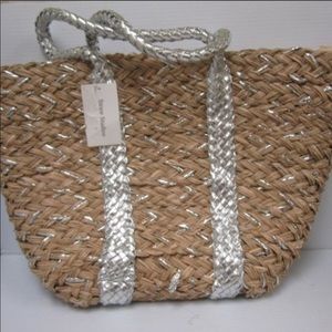 Straw Studios straw/silver tote NWT
